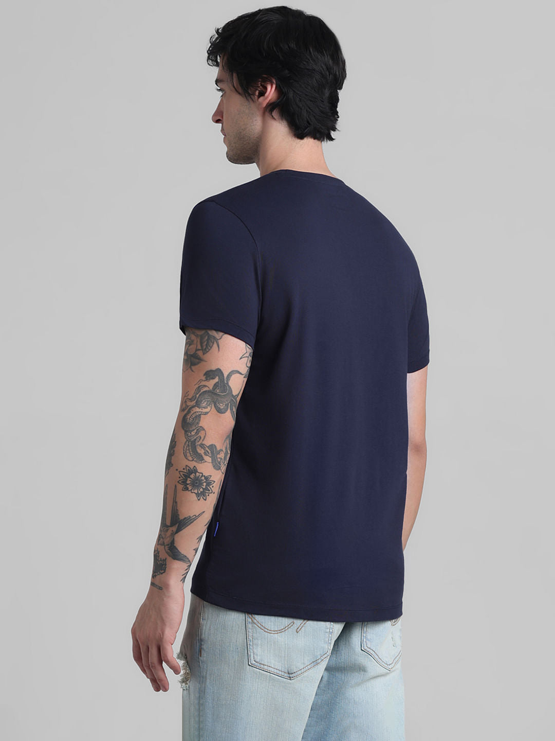 Navy Blue Chest Branding Crew Neck T-shirt
