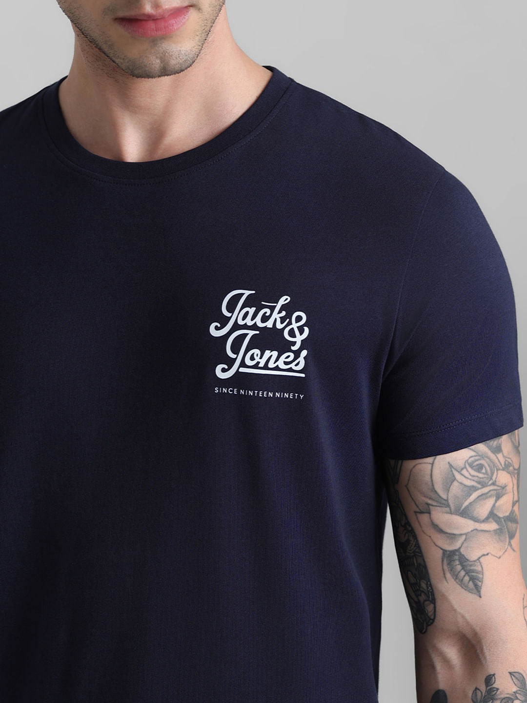 Navy Blue Chest Branding Crew Neck T-shirt