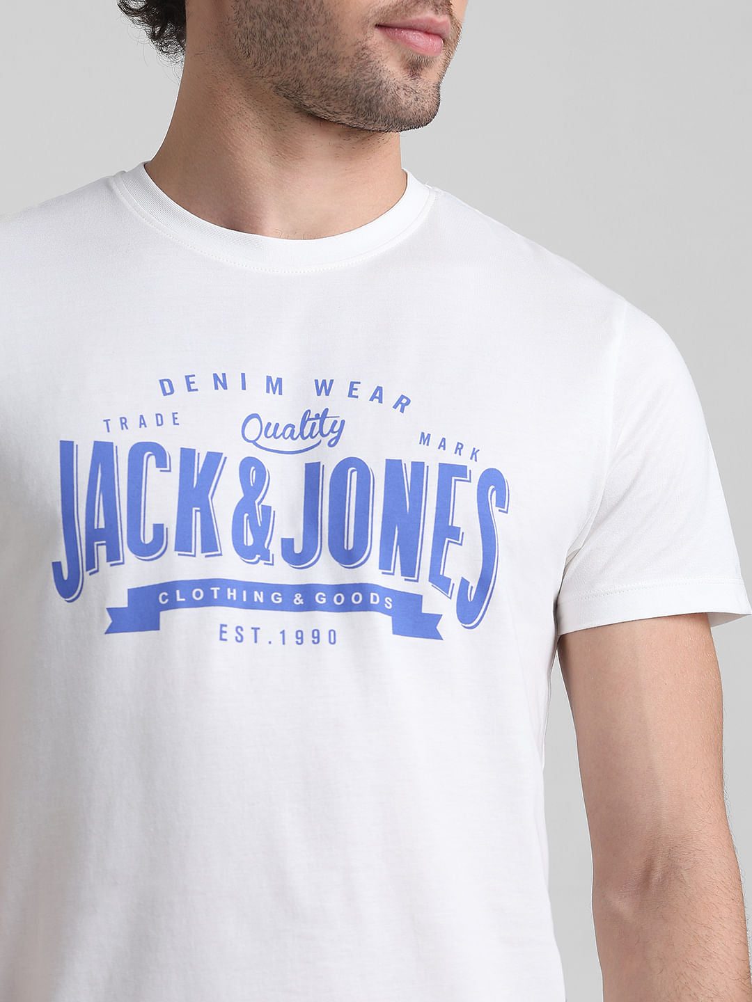 White Logo Text Crew Neck T-shirt
