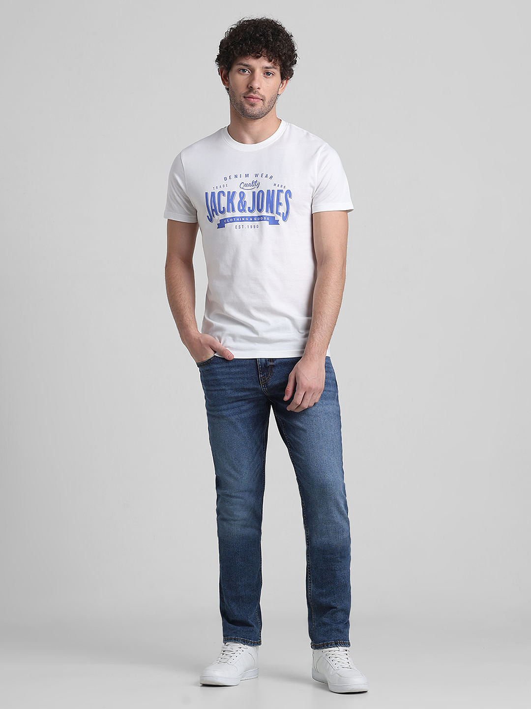 White Logo Text Crew Neck T-shirt