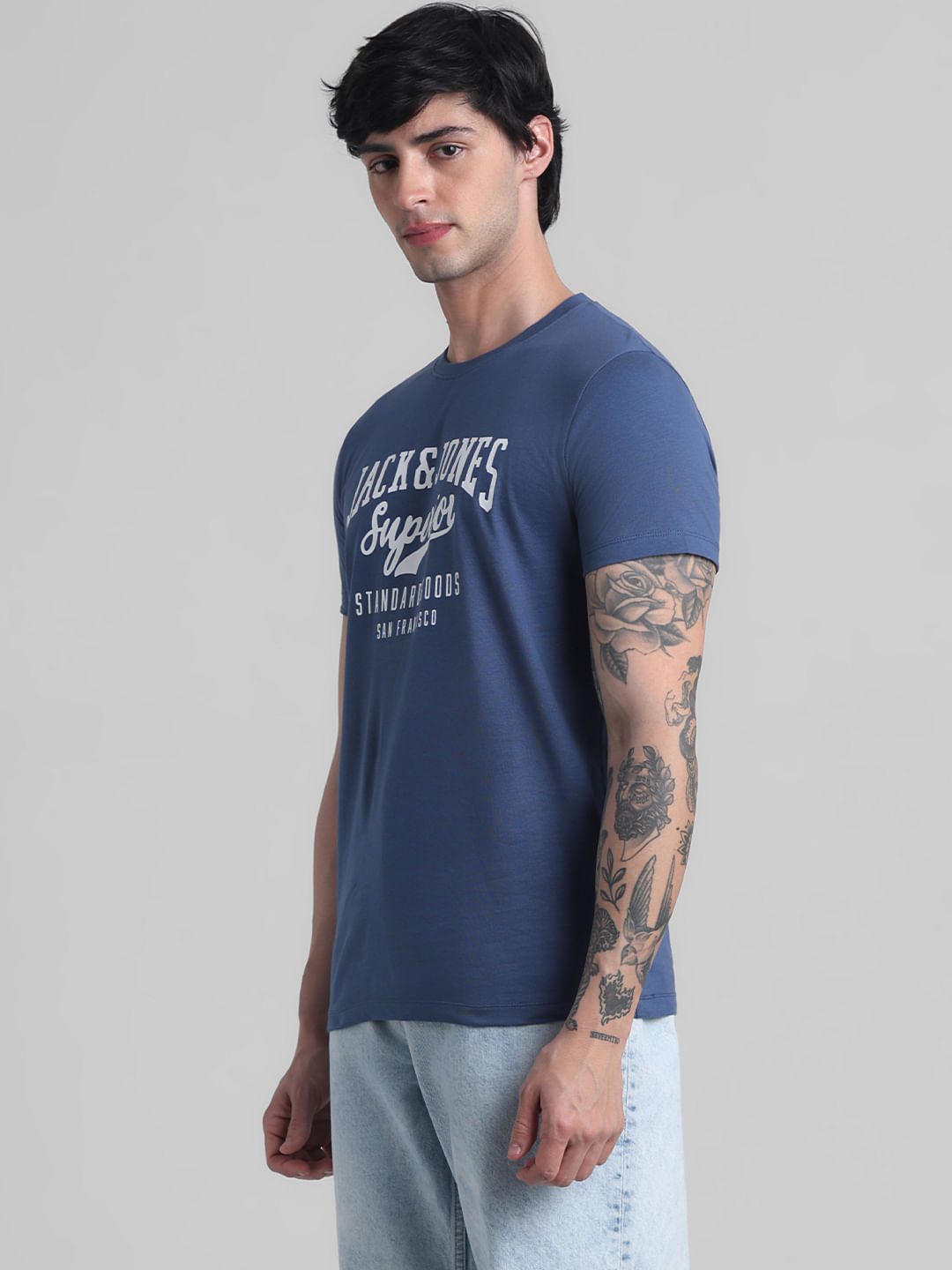 Blue Logo Print Crew Neck T-shirt