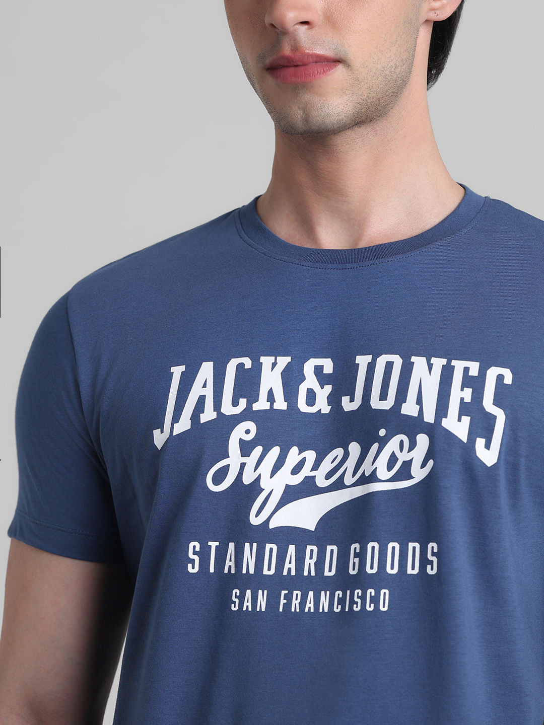 Blue Logo Print Crew Neck T-shirt