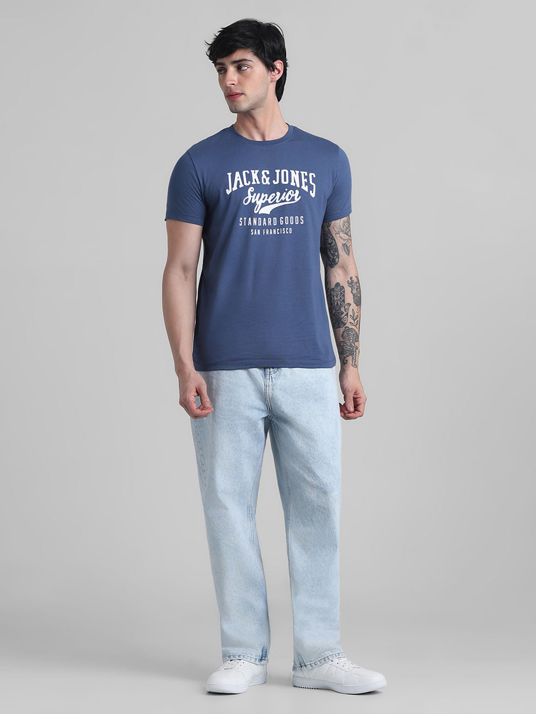 Blue Logo Print Crew Neck T-shirt