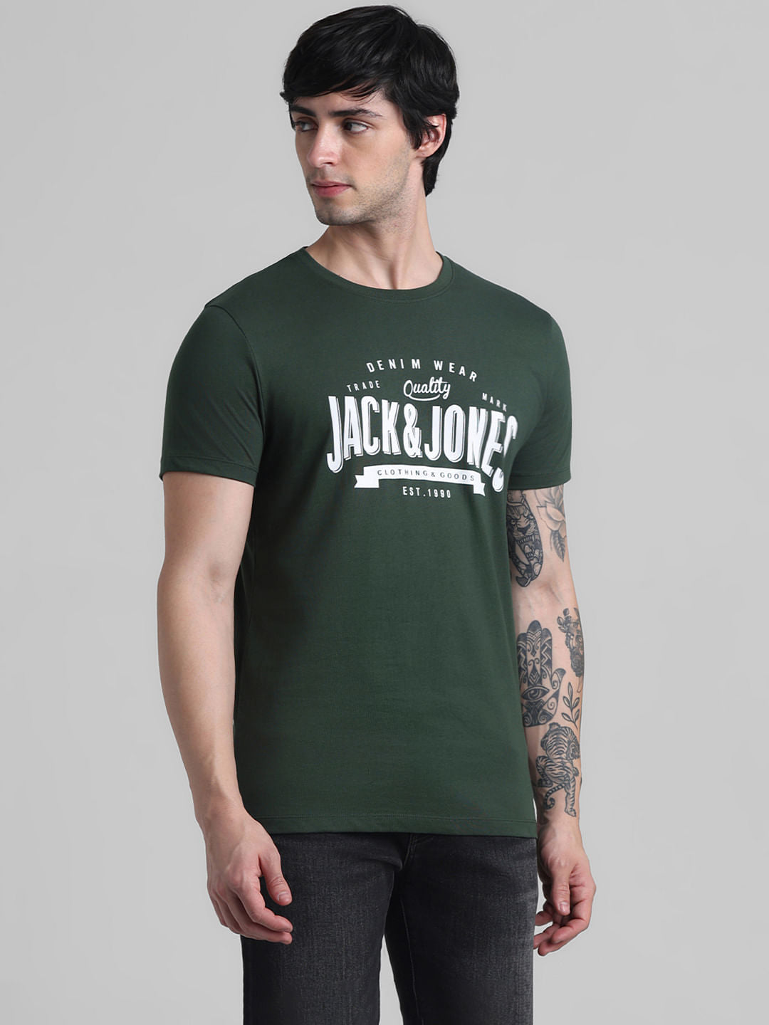 Green Logo Print Crew Neck T-shirt