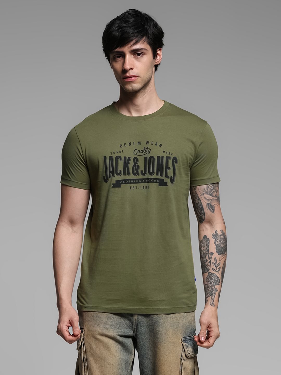 Dark Green Printed T-shirt