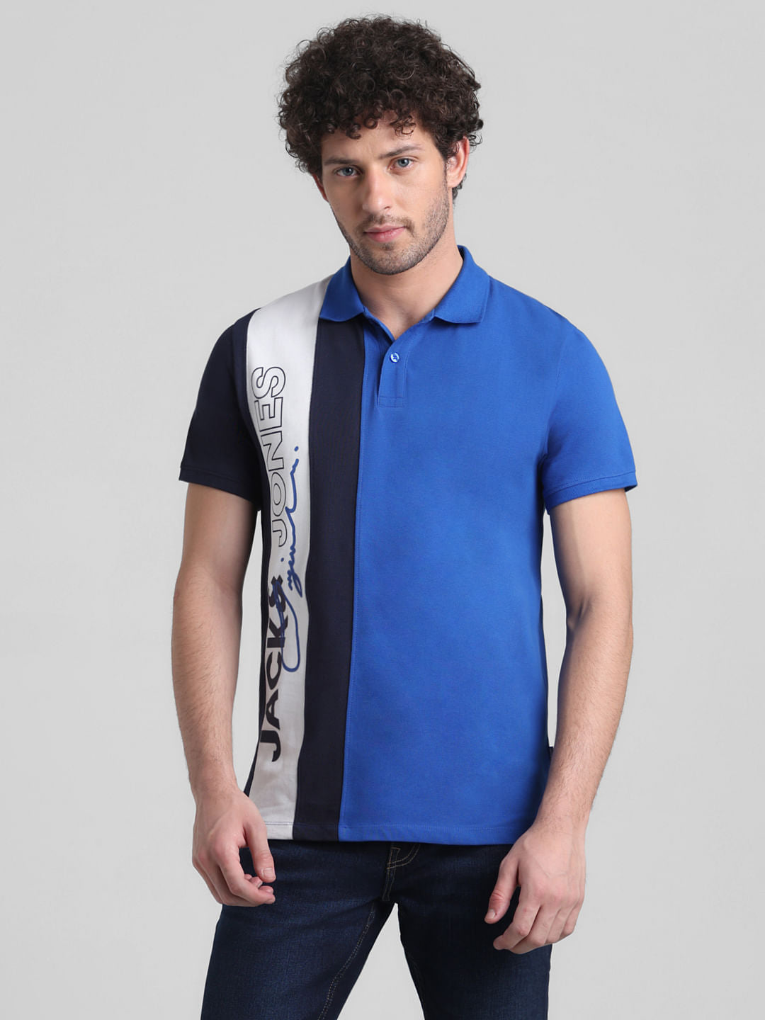 Blue Vertical Striped Cotton Polo