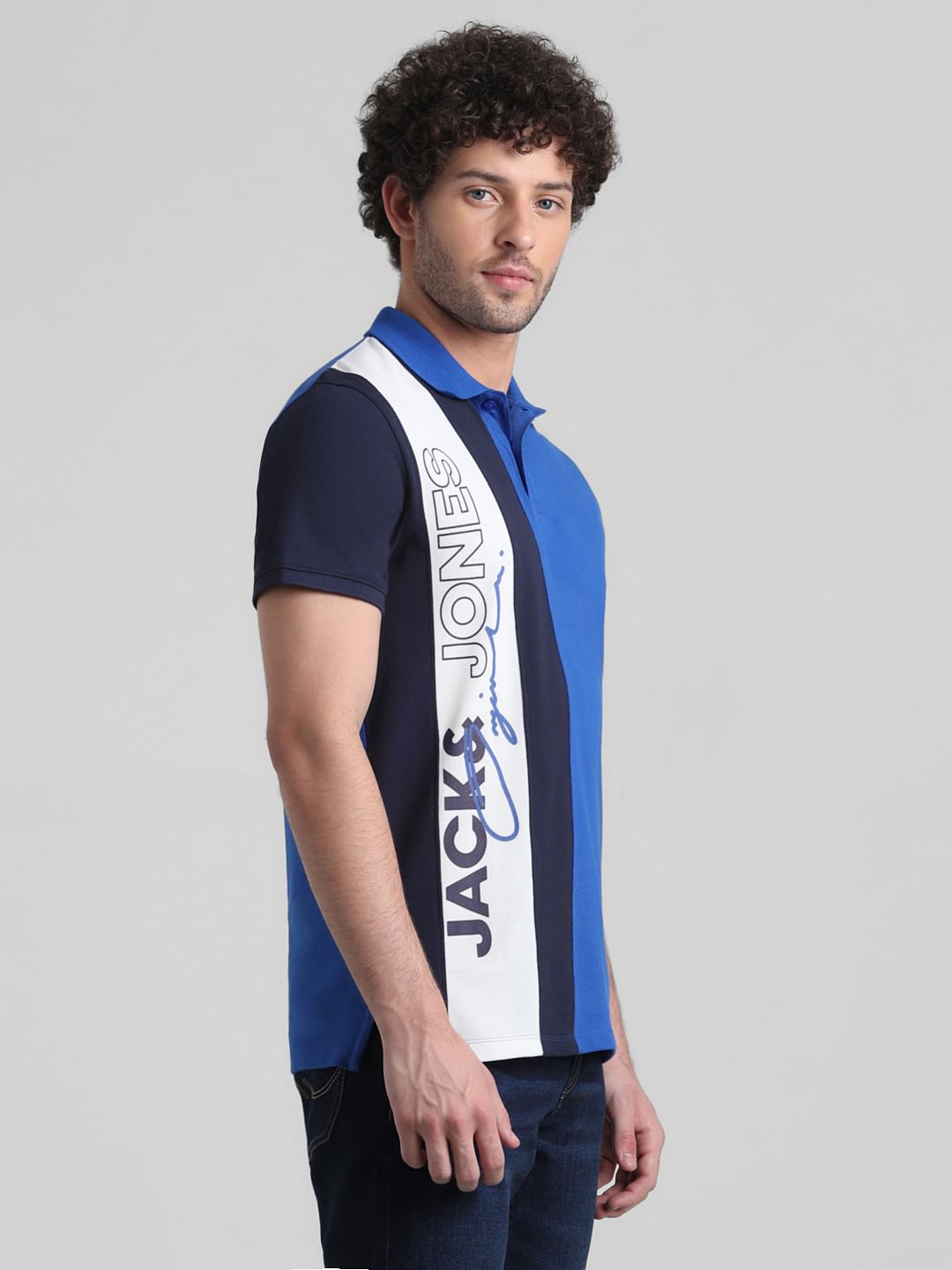 Blue Vertical Striped Cotton Polo