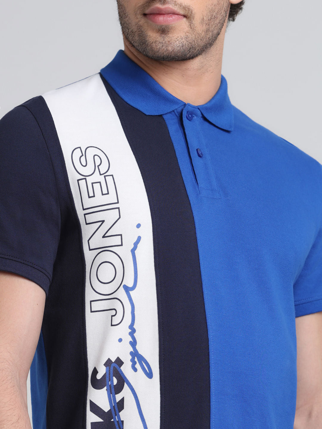 Blue Vertical Striped Cotton Polo