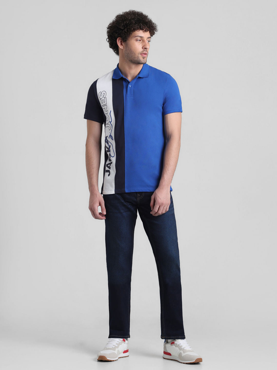 Blue Vertical Striped Cotton Polo