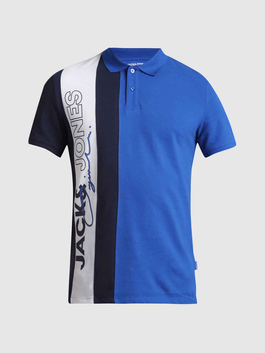 Blue Vertical Striped Cotton Polo