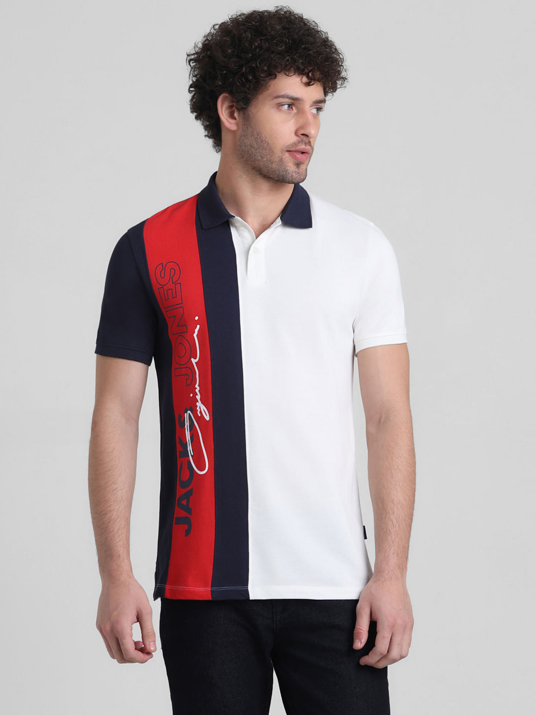 White Vertical Striped Cotton Polo