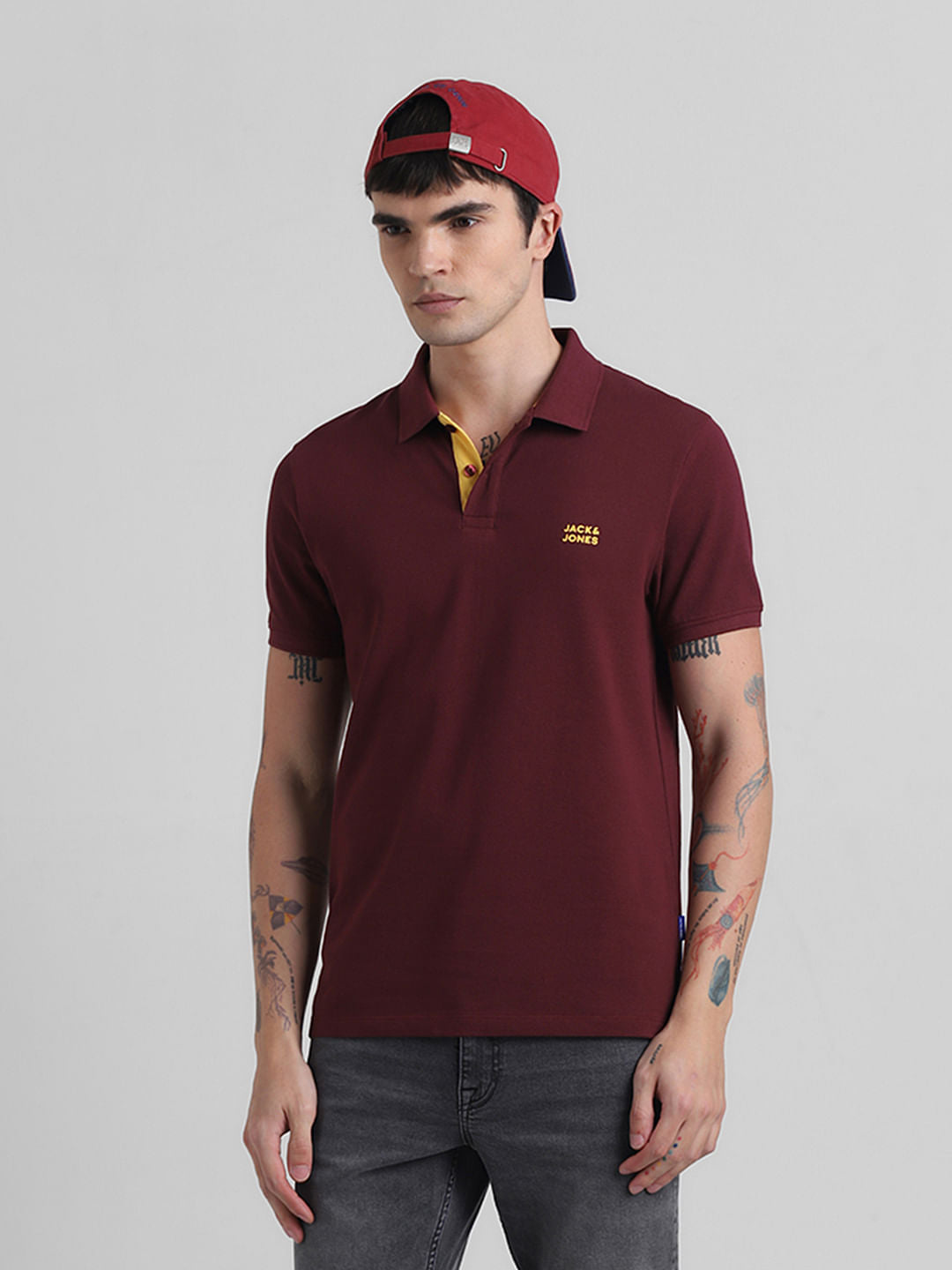 Maroon Logo Text Cotton Polo
