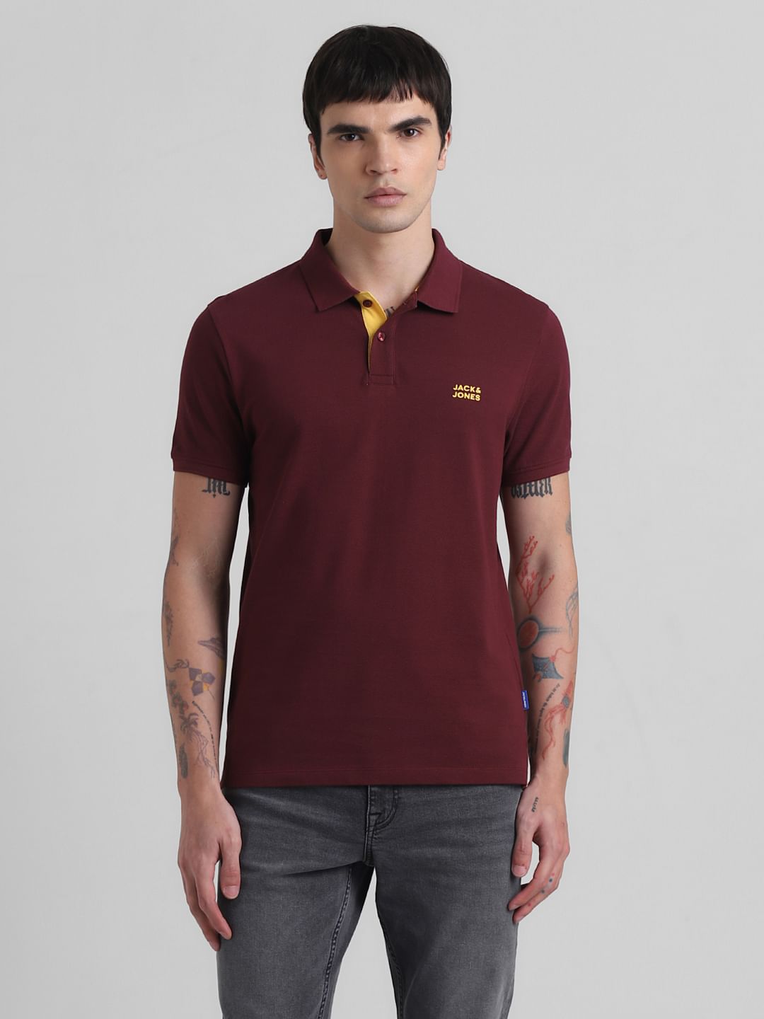 Maroon Logo Text Cotton Polo