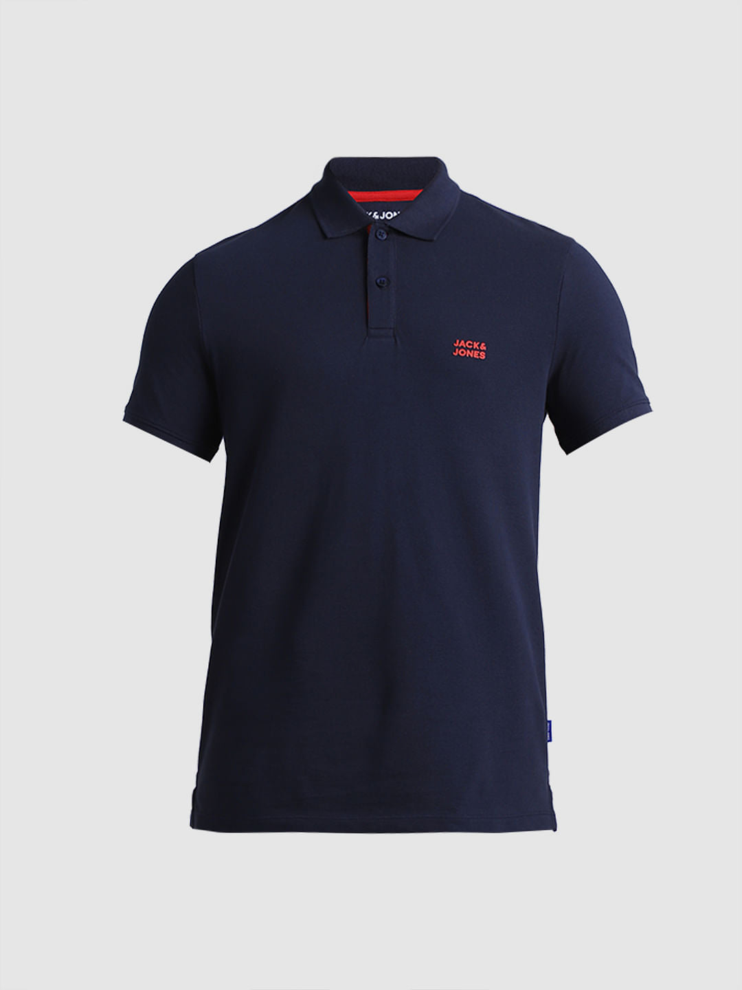 Navy Blue Logo Text Cotton Polo