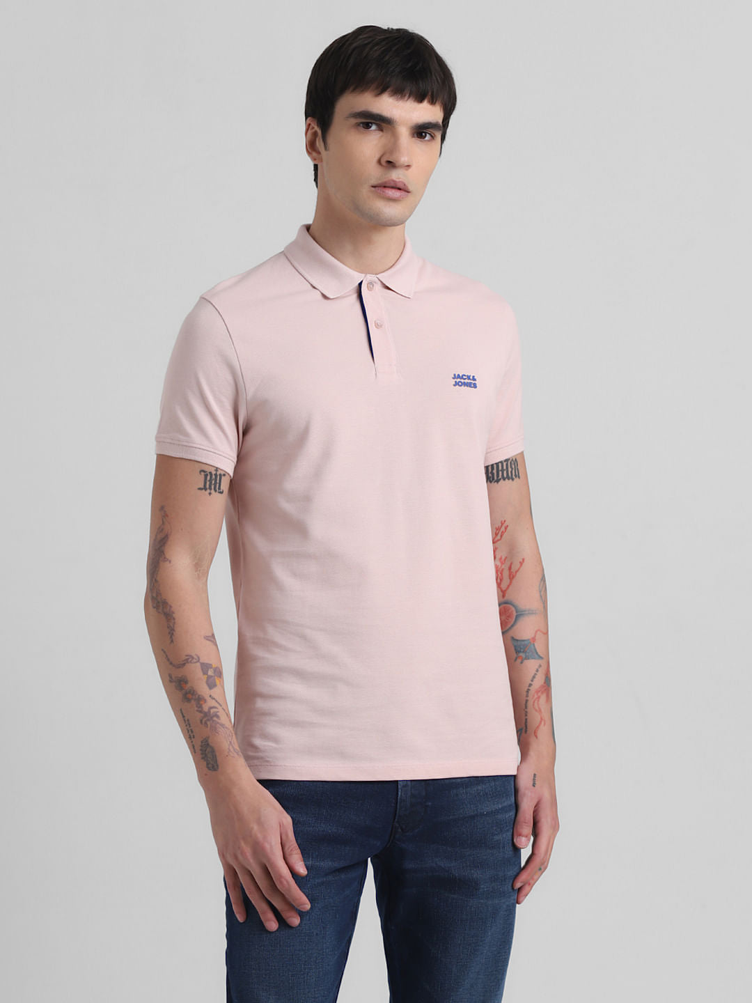 Pink Logo Text Cotton Polo