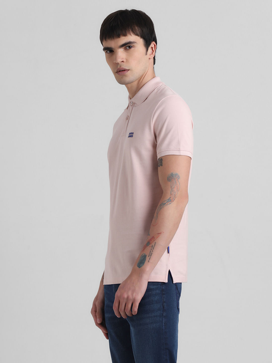 Pink Logo Text Cotton Polo