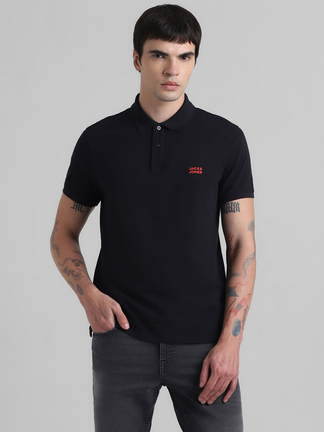 Black Cotton Polo T-shirt