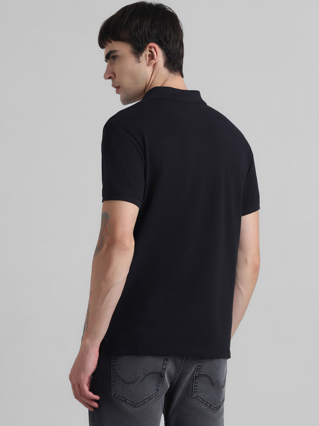 Black Cotton Polo T-shirt