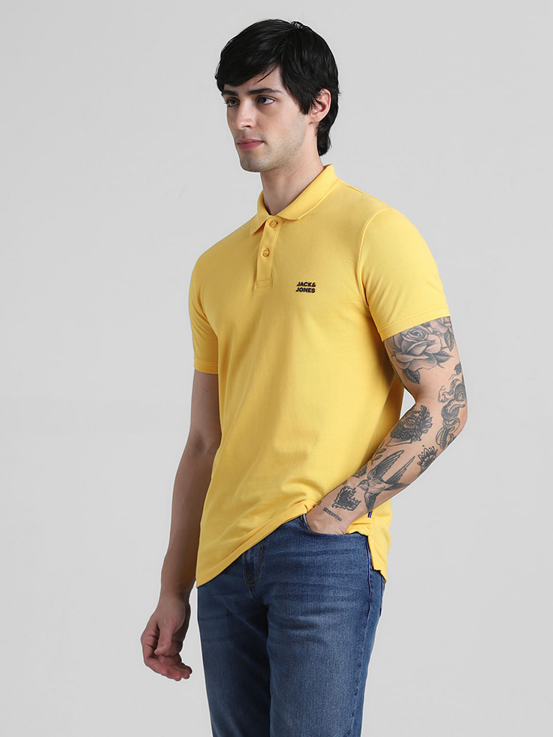 Yellow Logo Text Cotton Polo