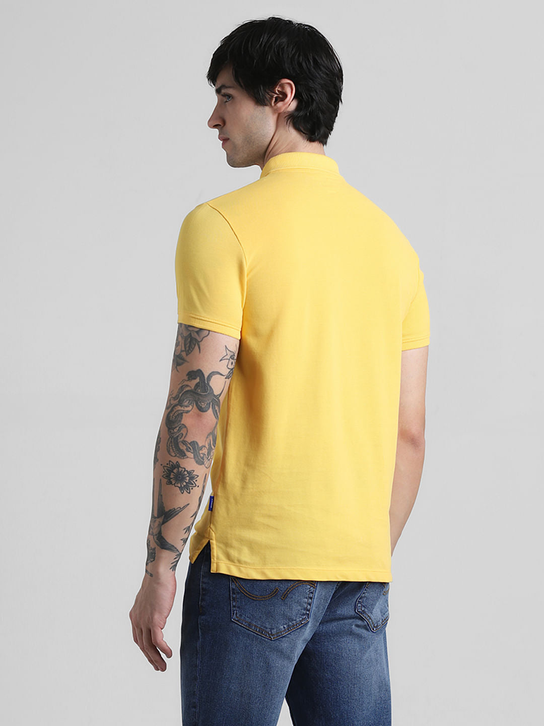 Yellow Logo Text Cotton Polo