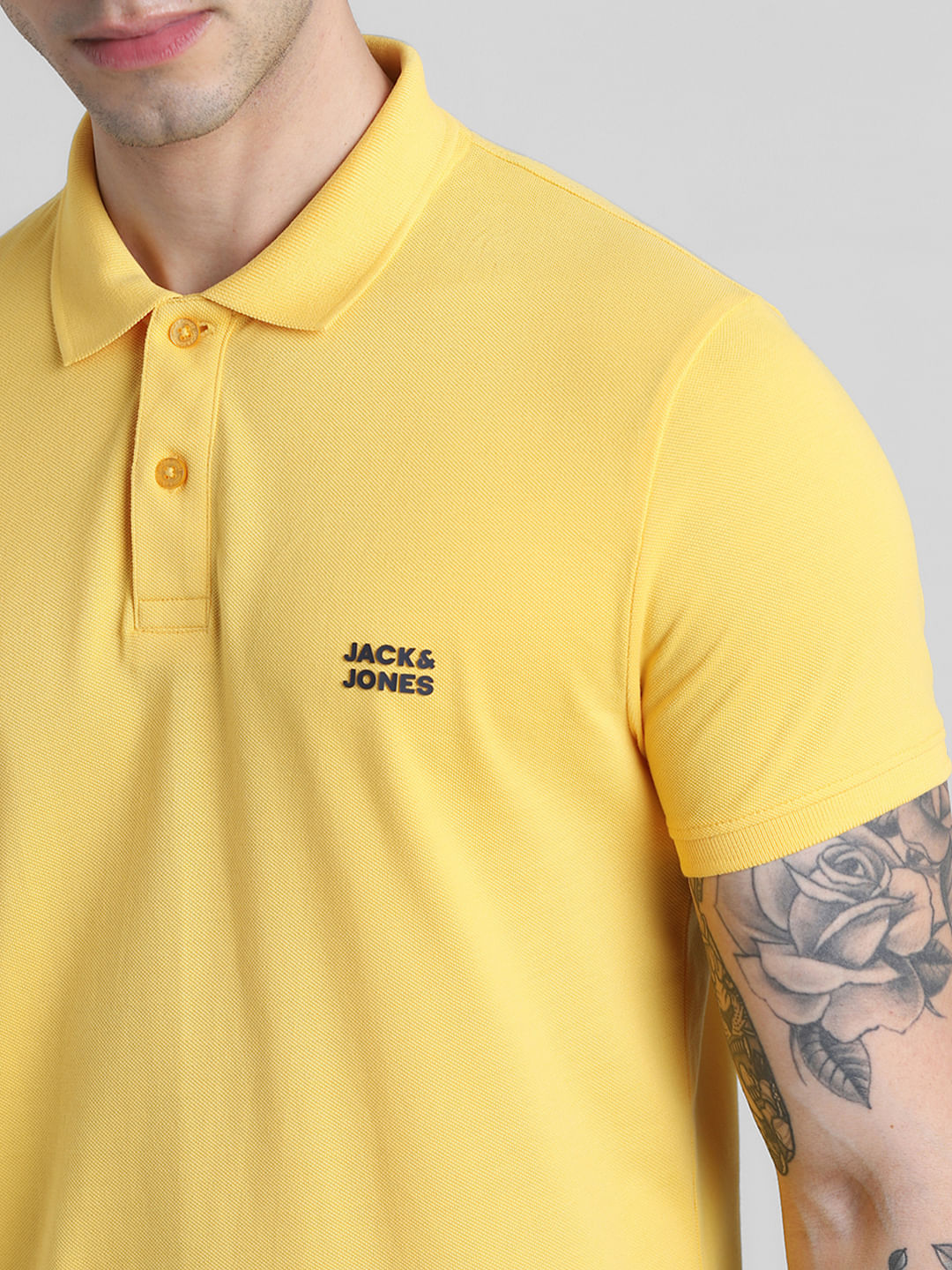Yellow Logo Text Cotton Polo