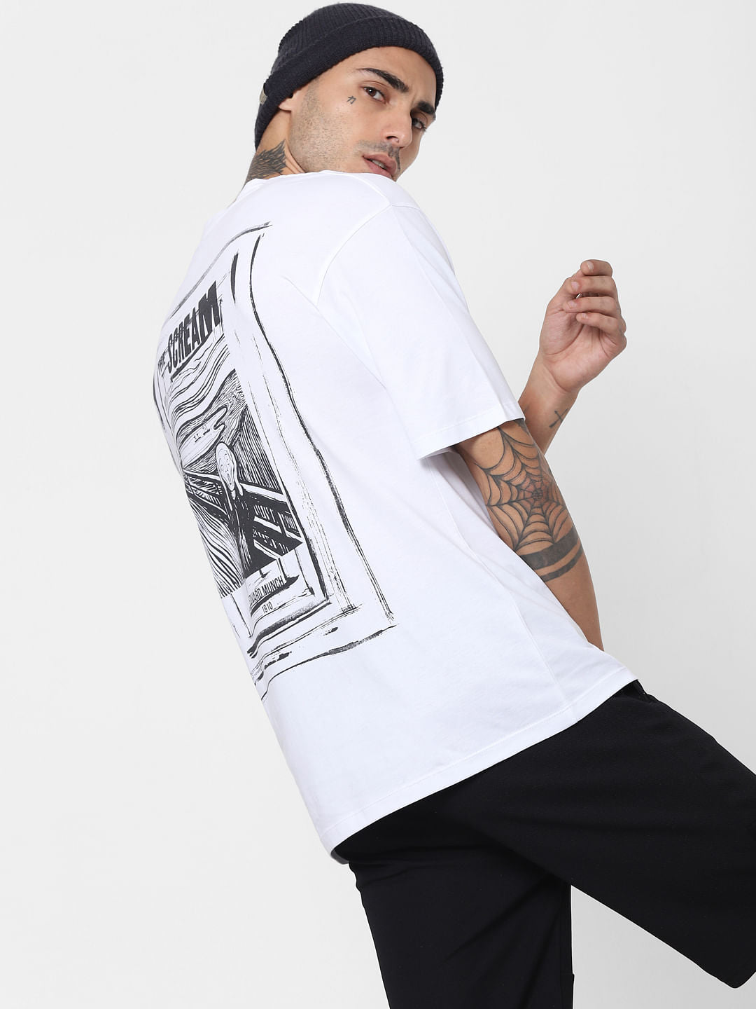 White Scream Print Crew Neck T-shirt