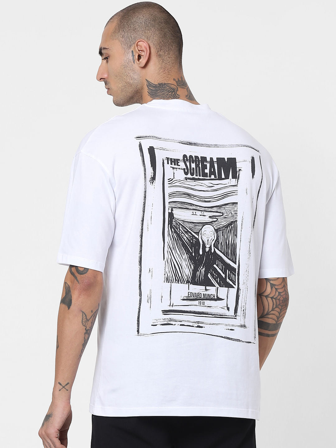 White Scream Print Crew Neck T-shirt