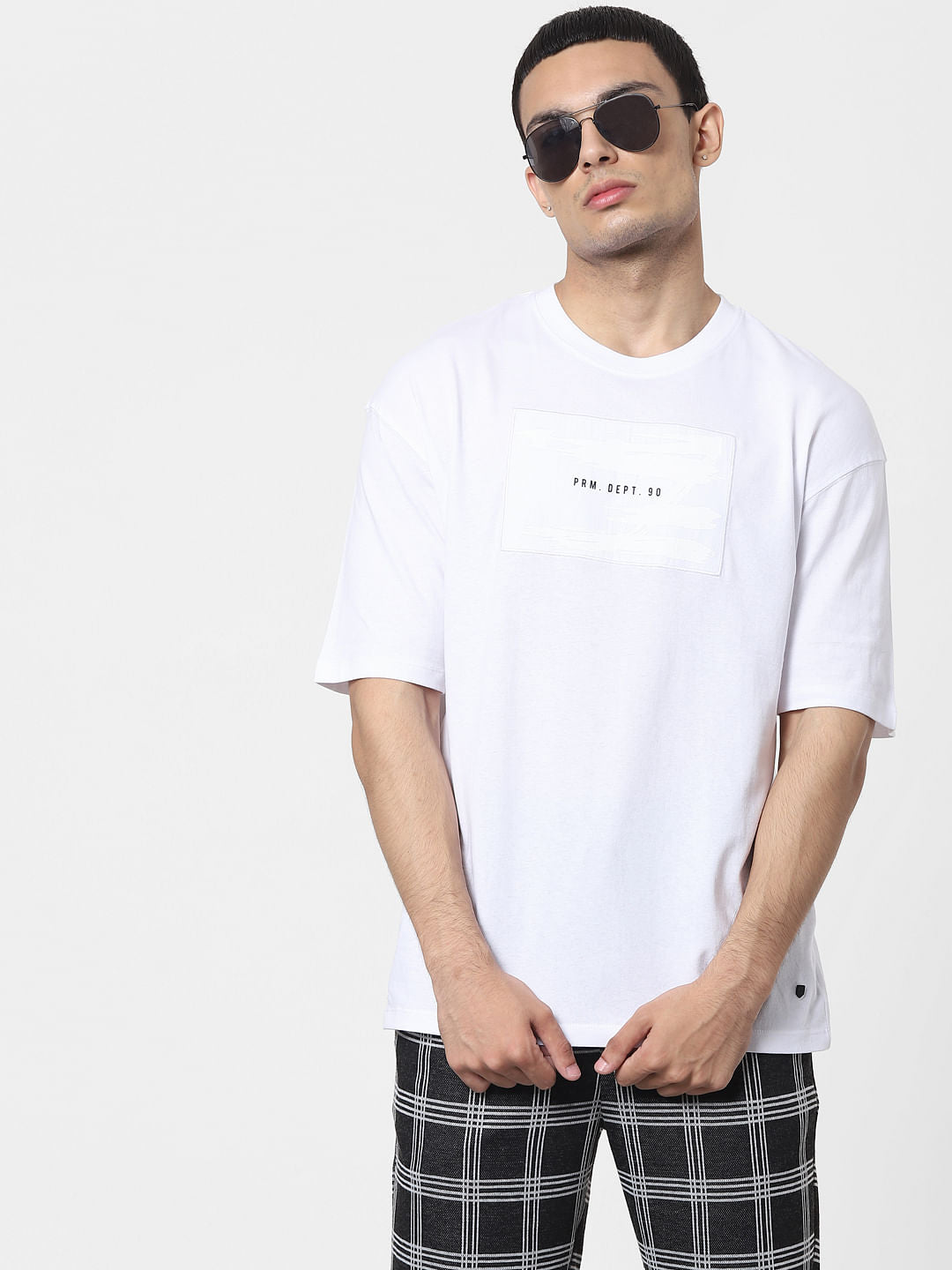 White Text Print Crew Neck T-shirt