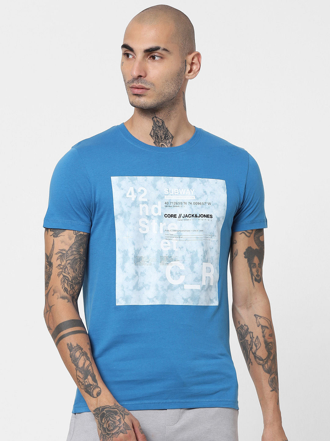 Blue Graphic Print Crew Neck T-shirt