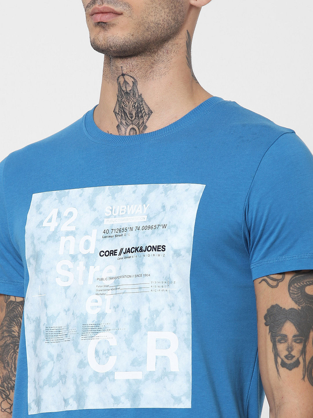 Blue Graphic Print Crew Neck T-shirt
