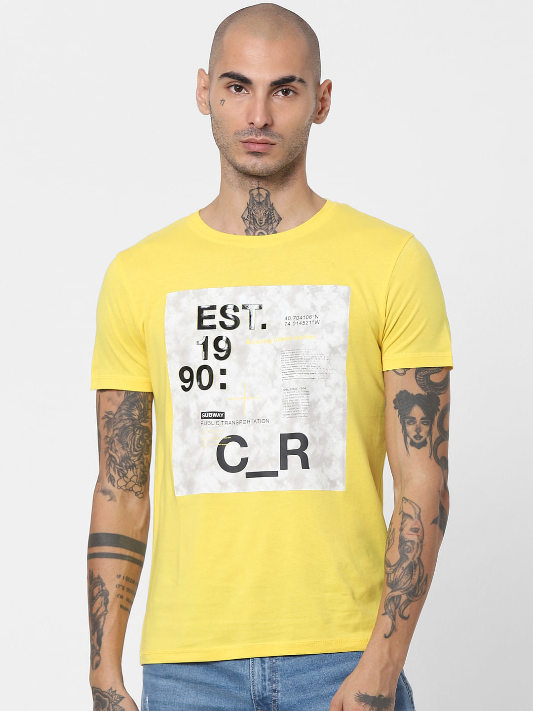 Yellow Graphic Print Crew Neck T-shirt