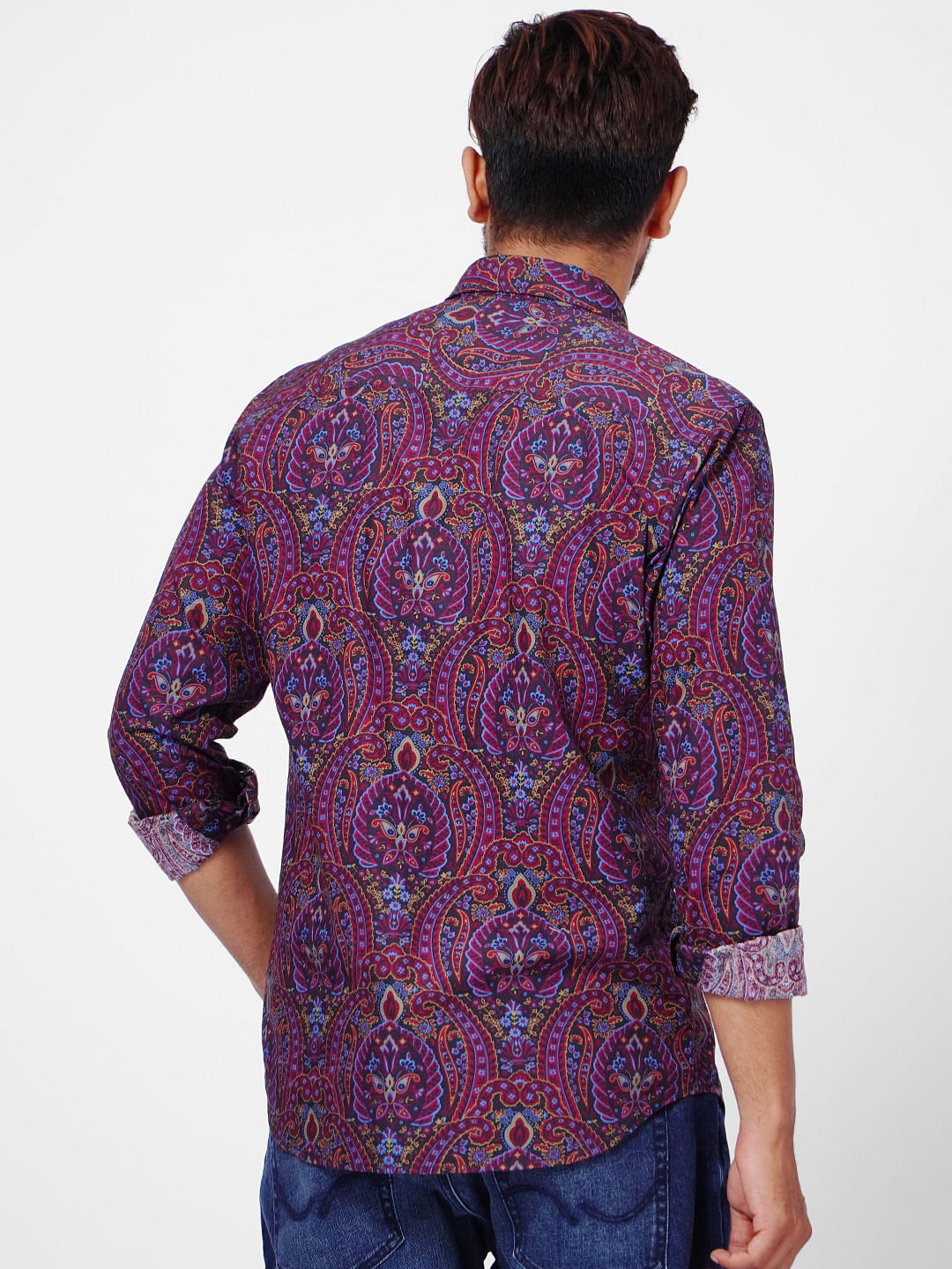 Maroon Paisley Print Full Sleeves Shirt