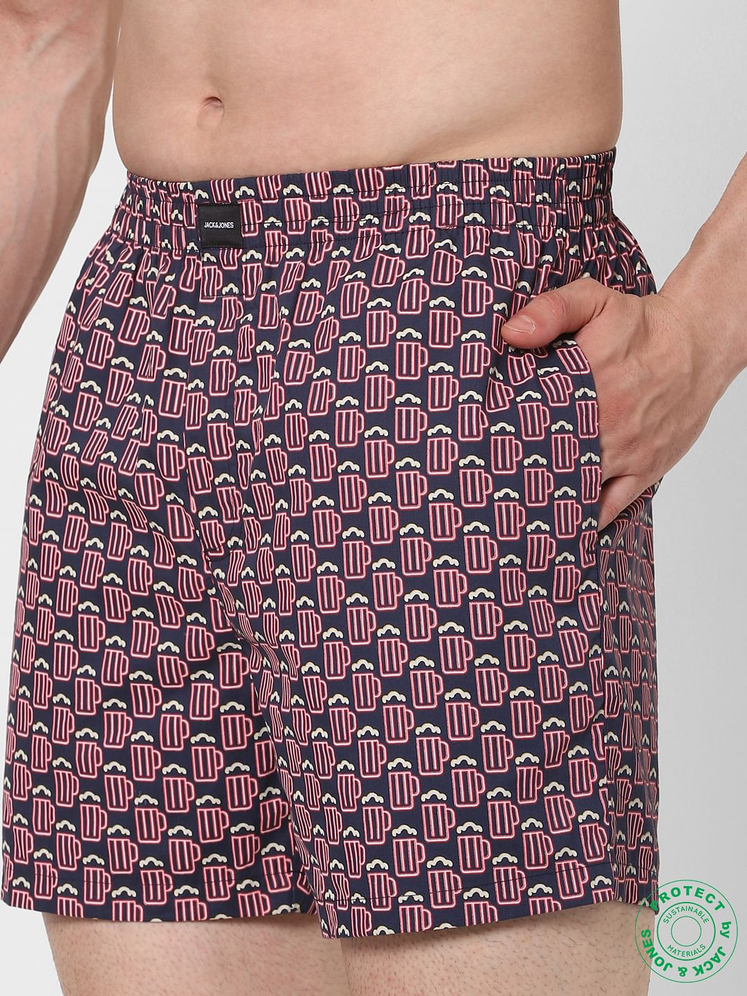 Blue Beer Mug Print Boxers