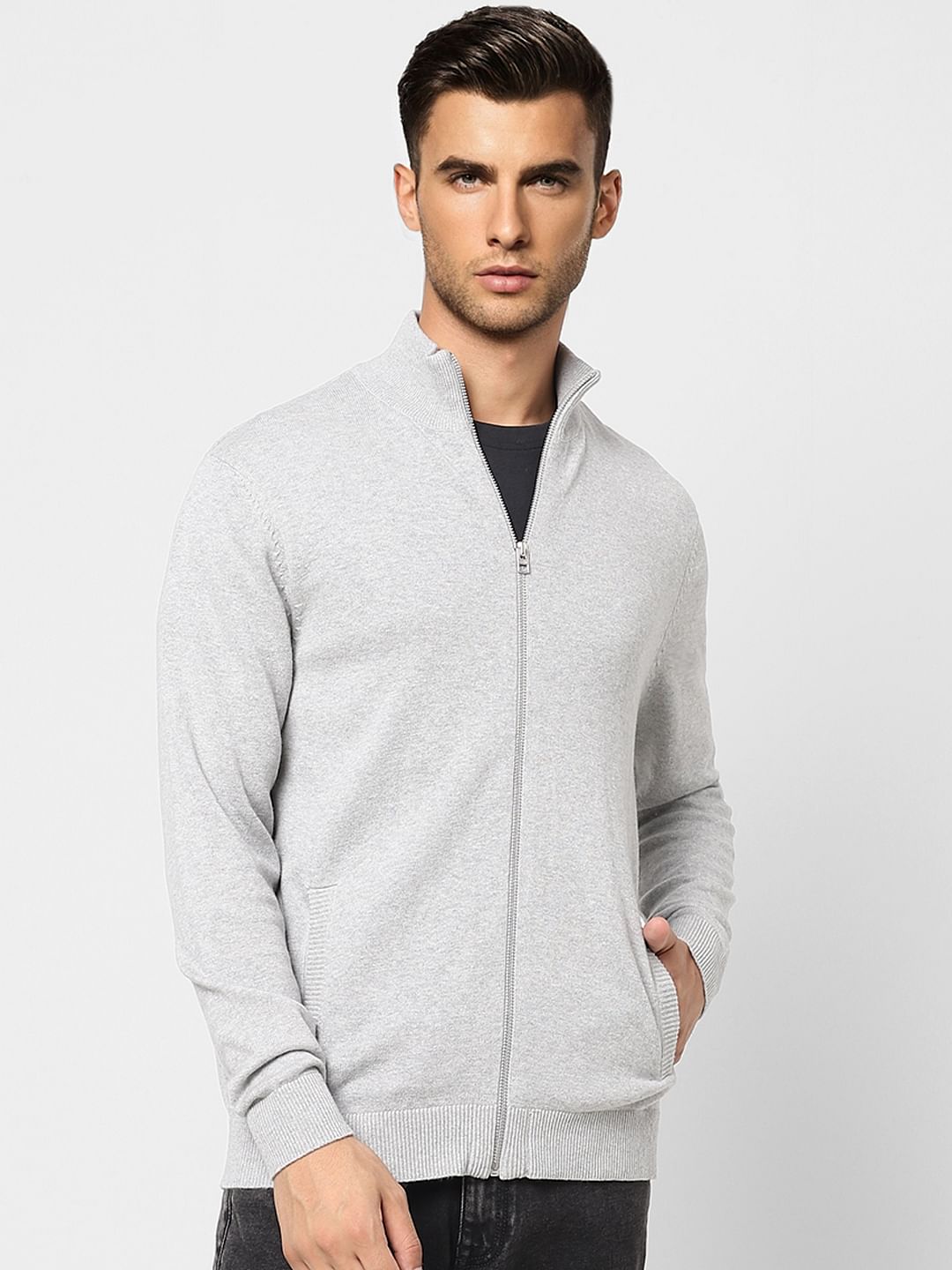 Grey High Neck Cardigan