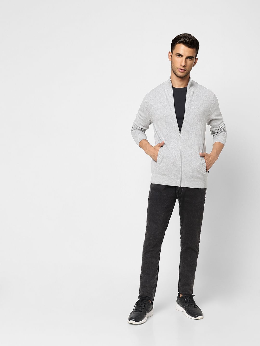 Grey High Neck Cardigan