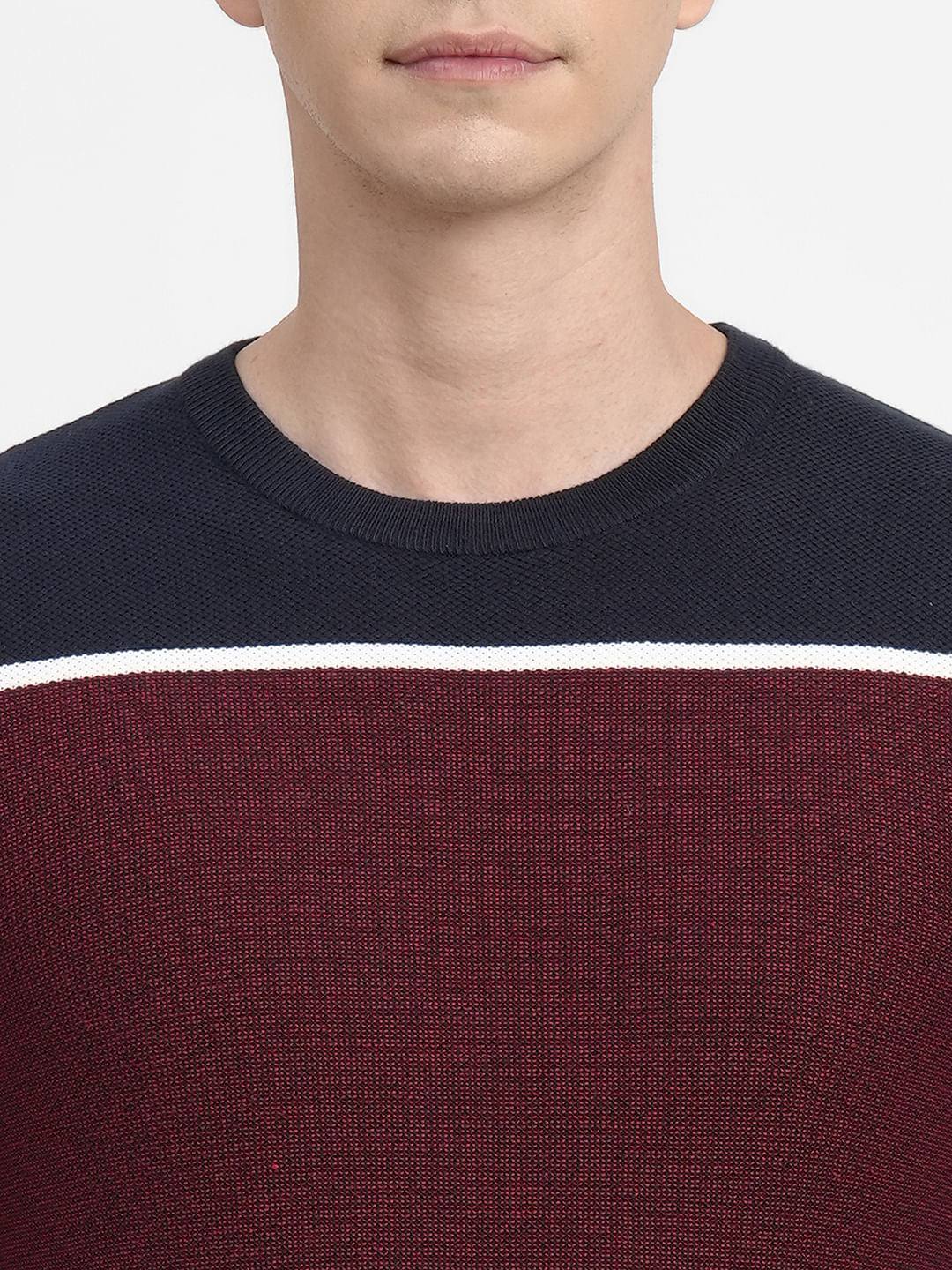 Dark Red Colourblocked Cotton Pullover