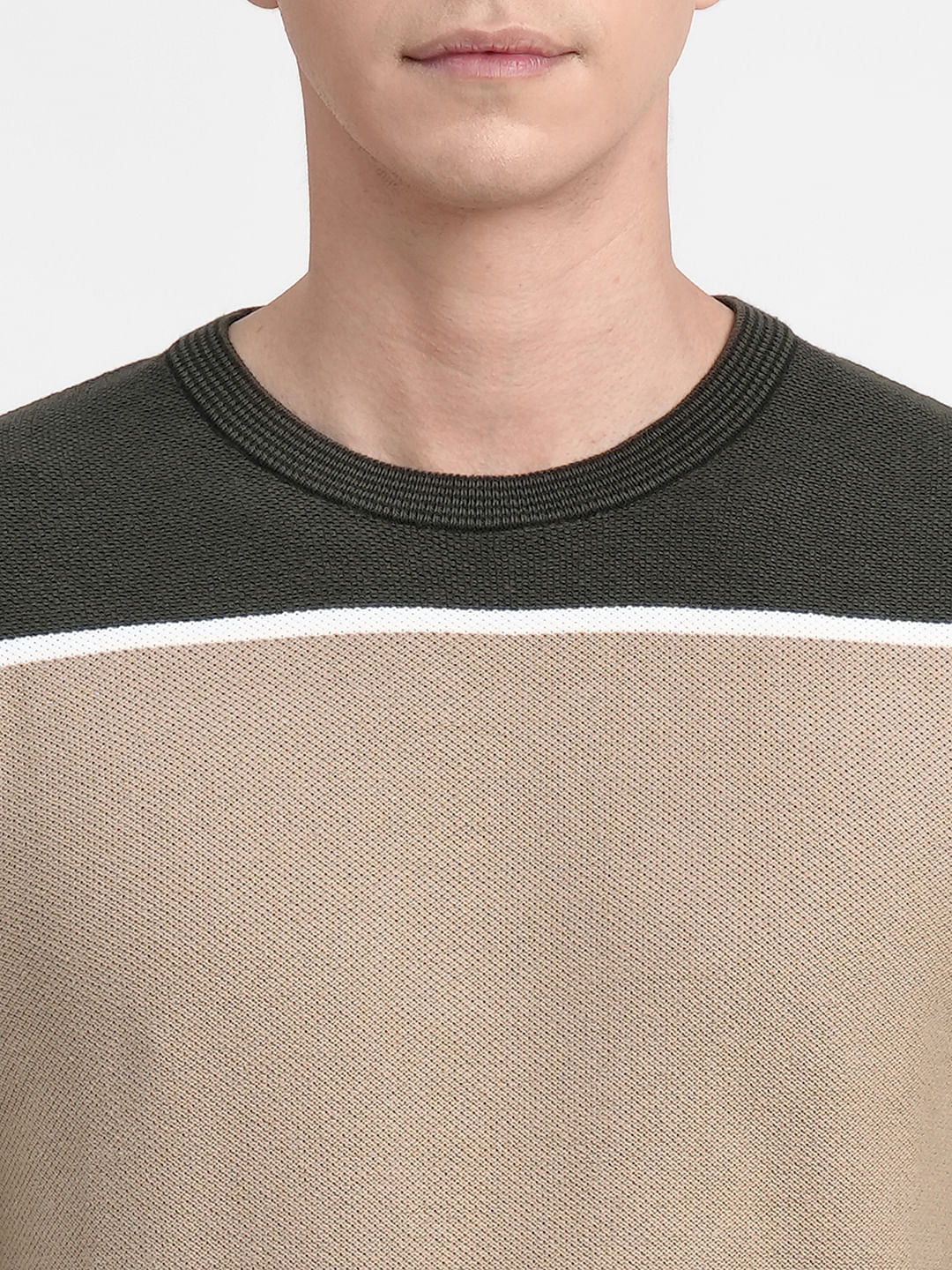 Grey Colourblocked Cotton Pullover