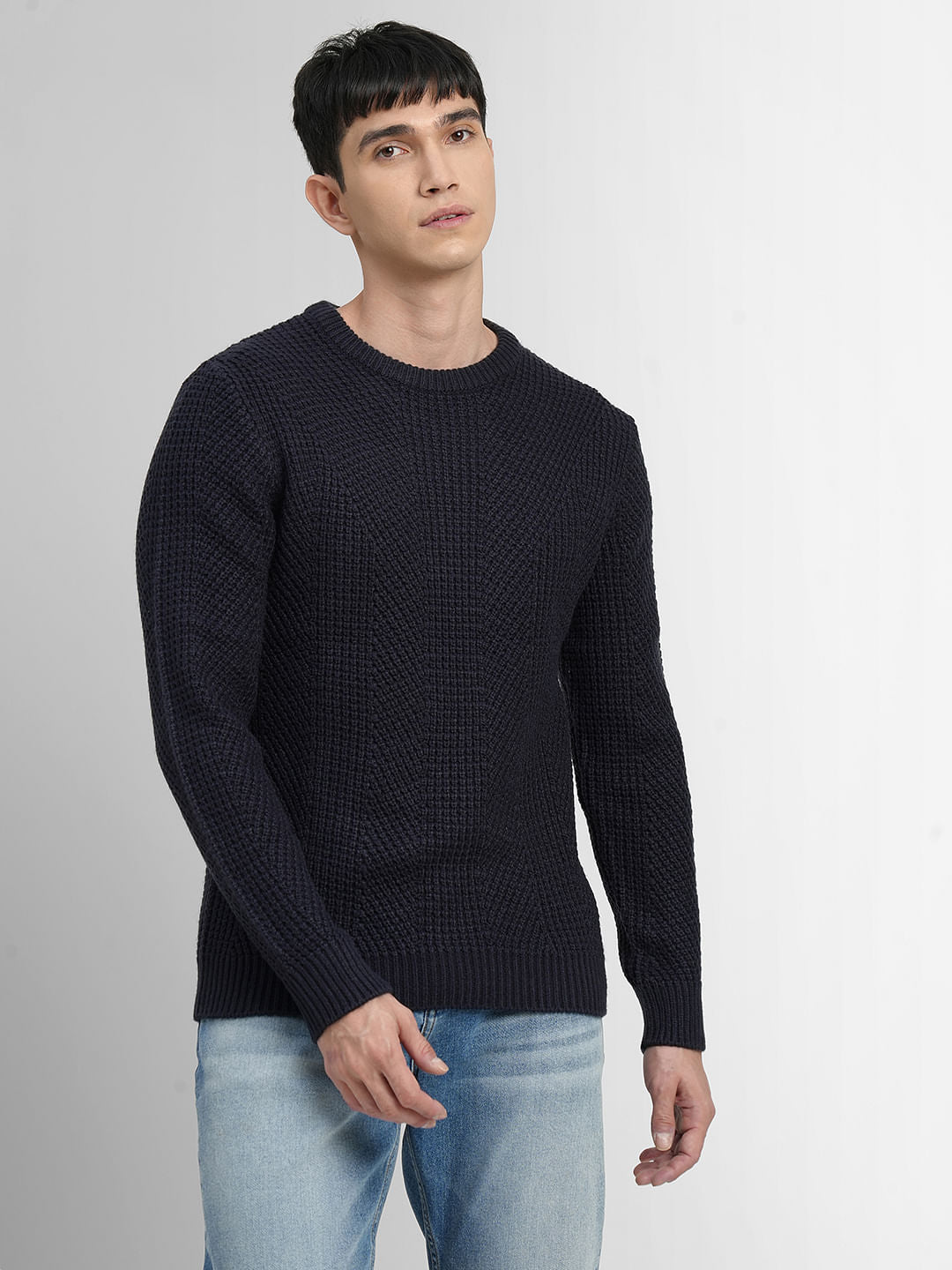 Navy Blue Textured Pullover