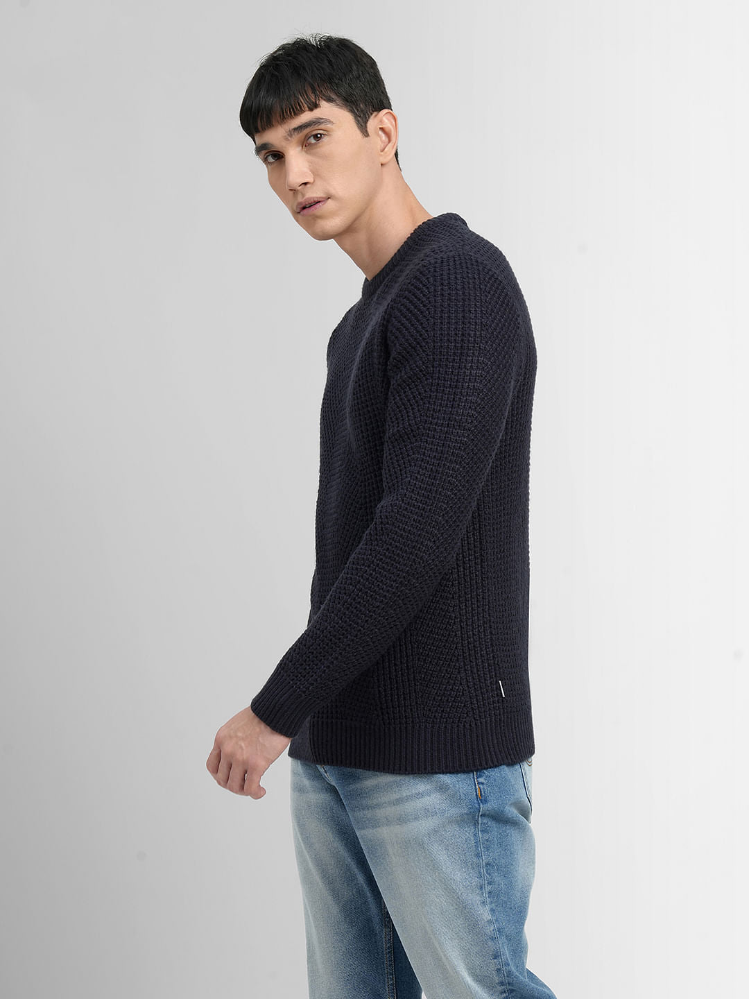 Navy Blue Textured Pullover