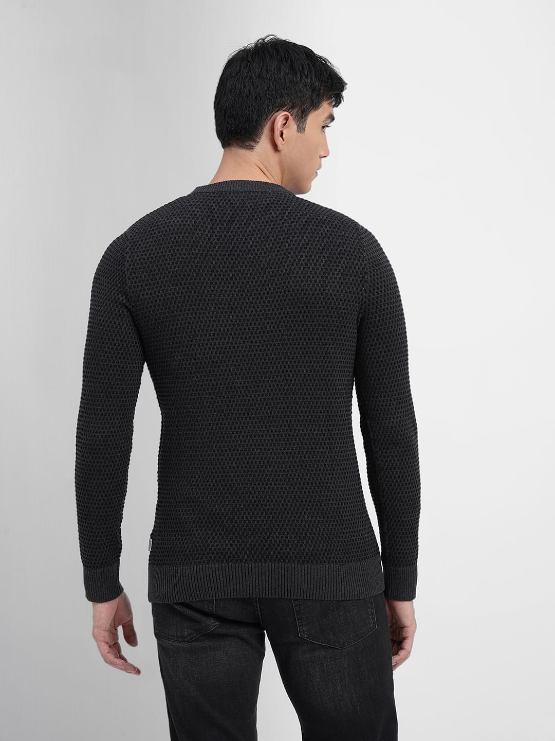 Dark Grey Textured Cotton Sweater
