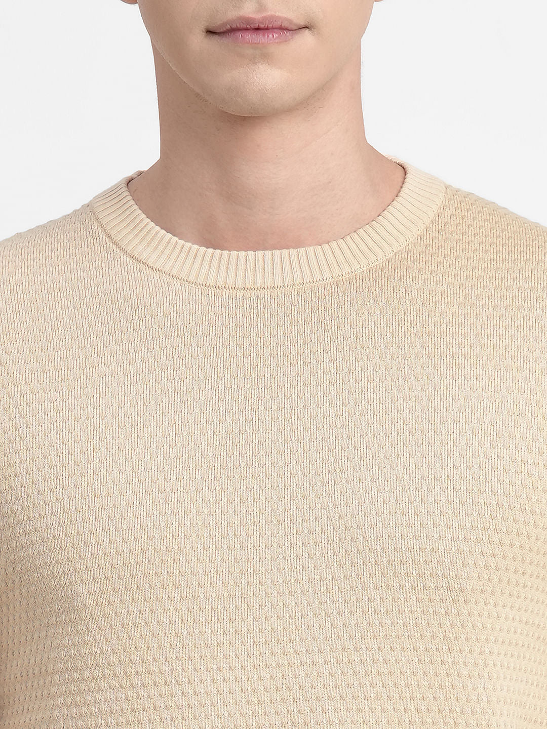 Beige Textured Cotton Sweater