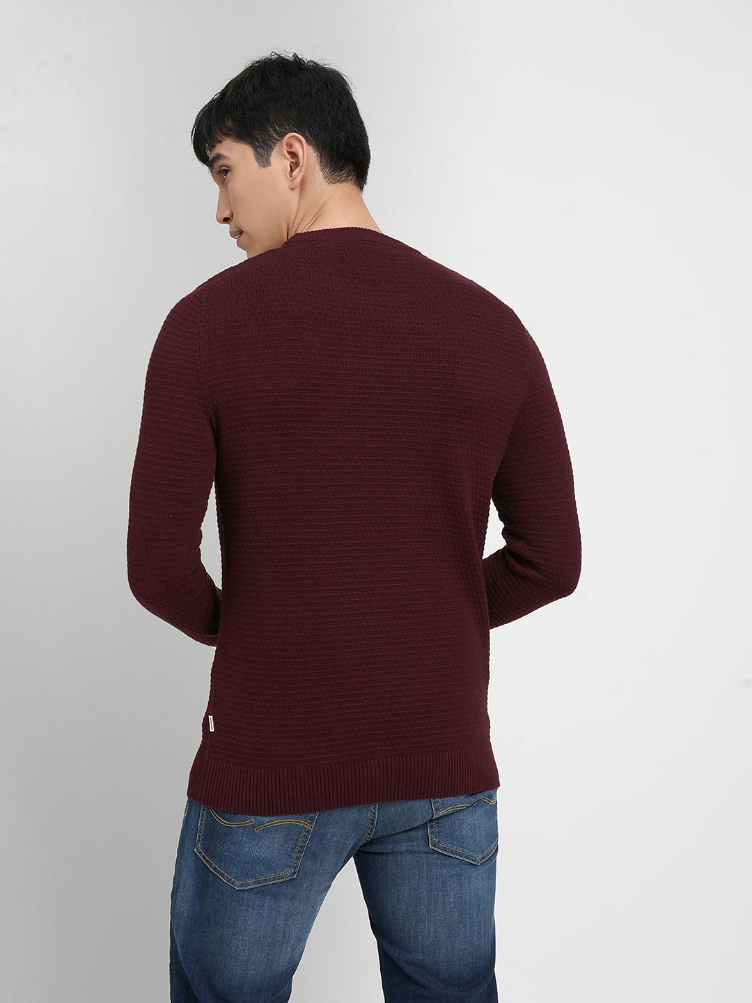 Maroon Textured Cotton Sweater