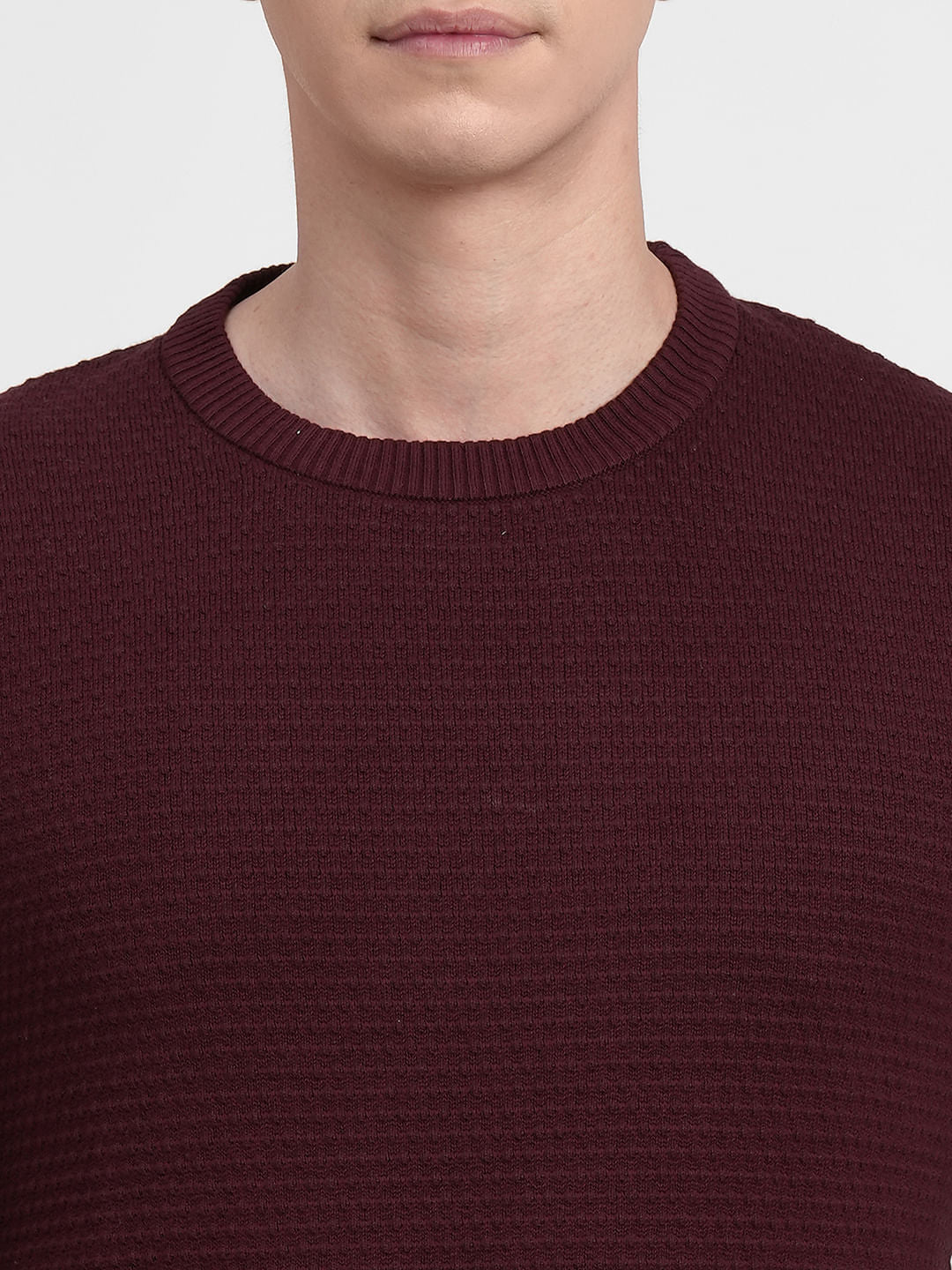 Maroon Textured Cotton Sweater