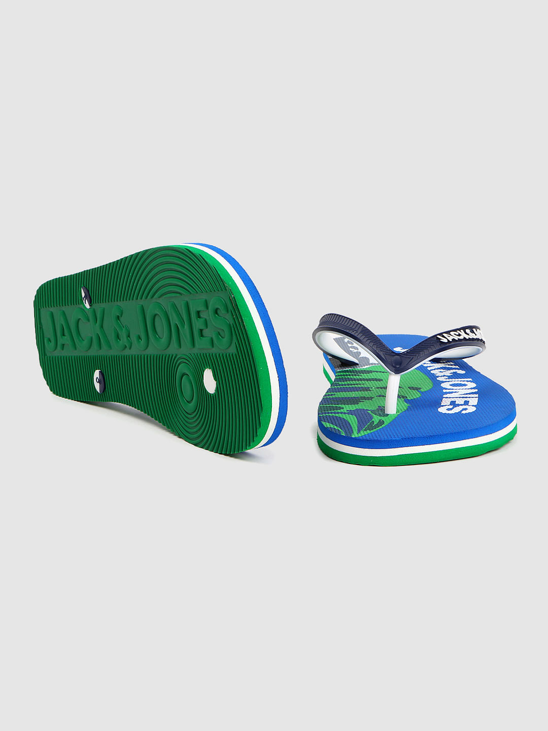 Blue Logo Print Flip Flops
