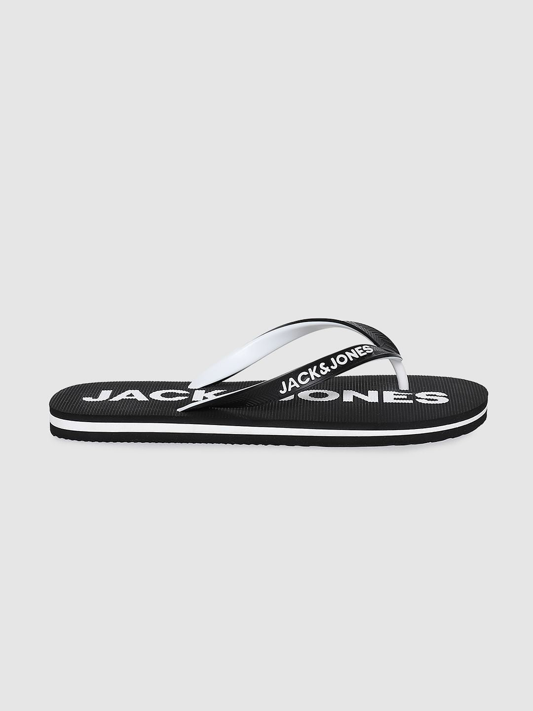 Black Logo Print Flip Flops