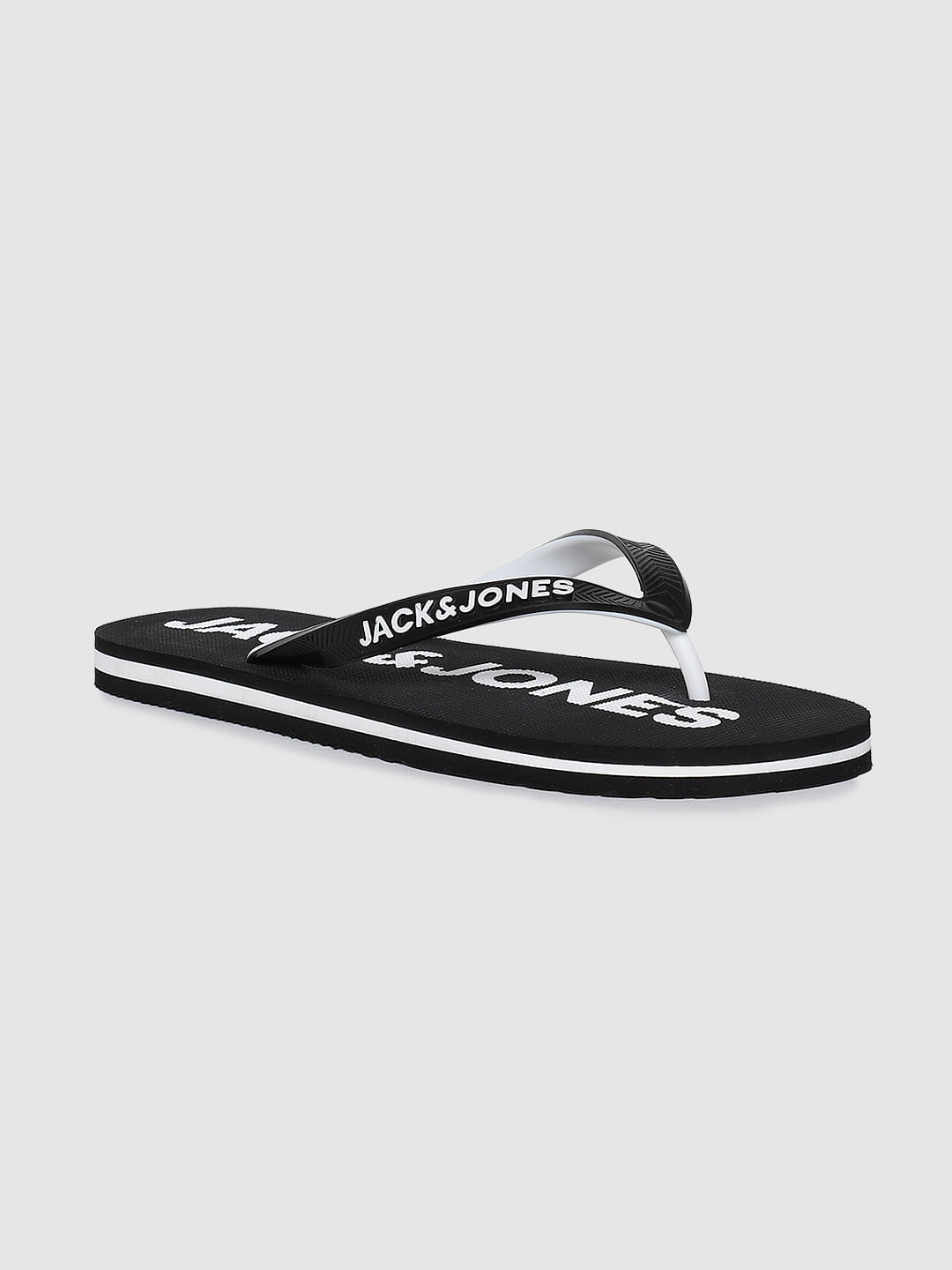 Black Logo Print Flip Flops