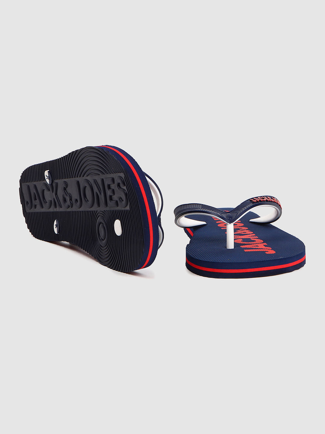 Navy Blue Logo Print Flip Flops