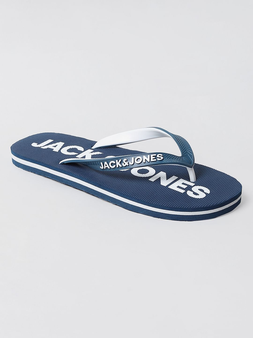 Blue Logo Print Flip Flops