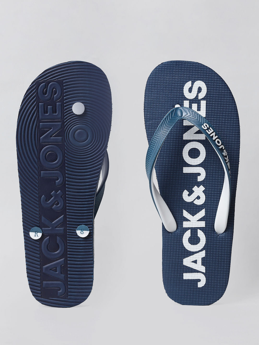 Blue Logo Print Flip Flops
