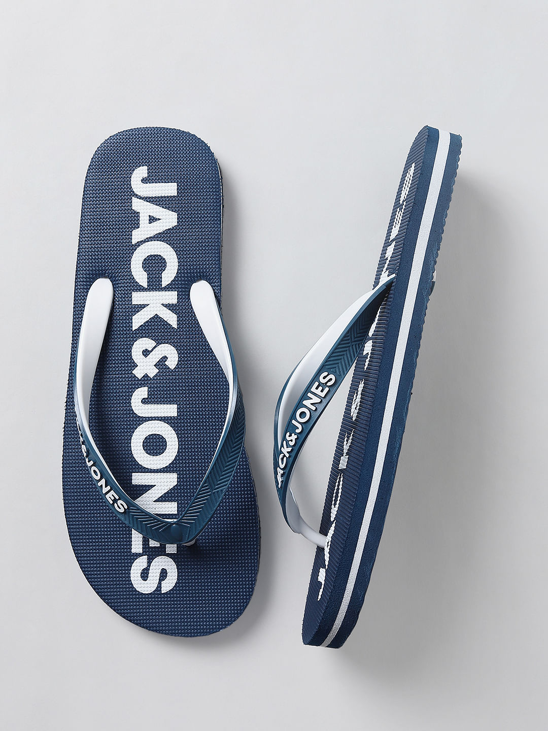 Blue Logo Print Flip Flops
